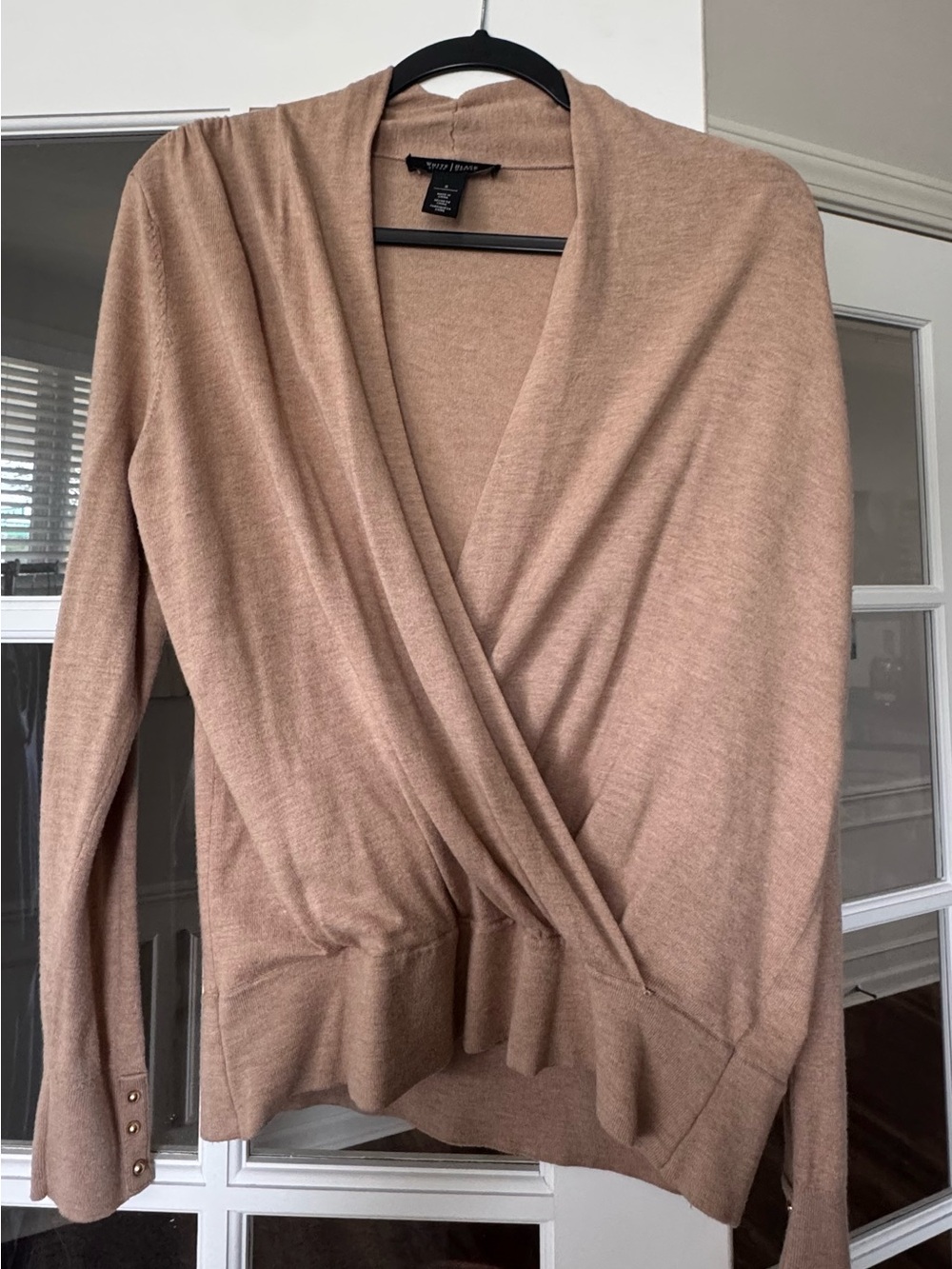 White House Black Market Wrap Front V-Neck Sweater in Camel/Taupe